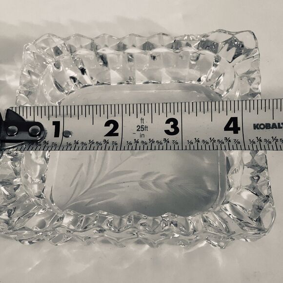 VTG HEISEY CRYSTAL SQUARE ASHTRAY RIDGELEIGH ETCHED WHEAT GLASS 1935-44 BRIDGE - Picture 7 of 8